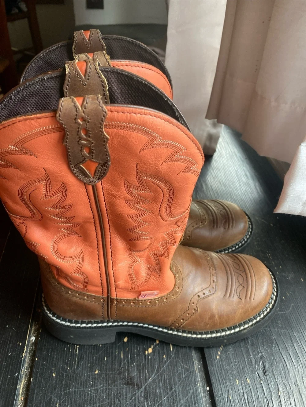 Womans Orange and Brown Western Work Boots